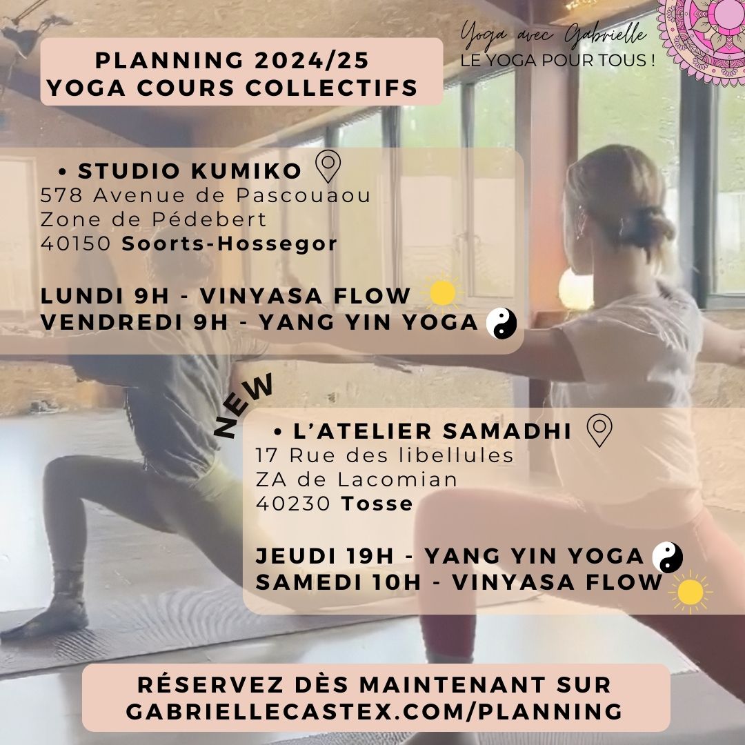 Planning Yoga avec Gabrielle 2024 2025