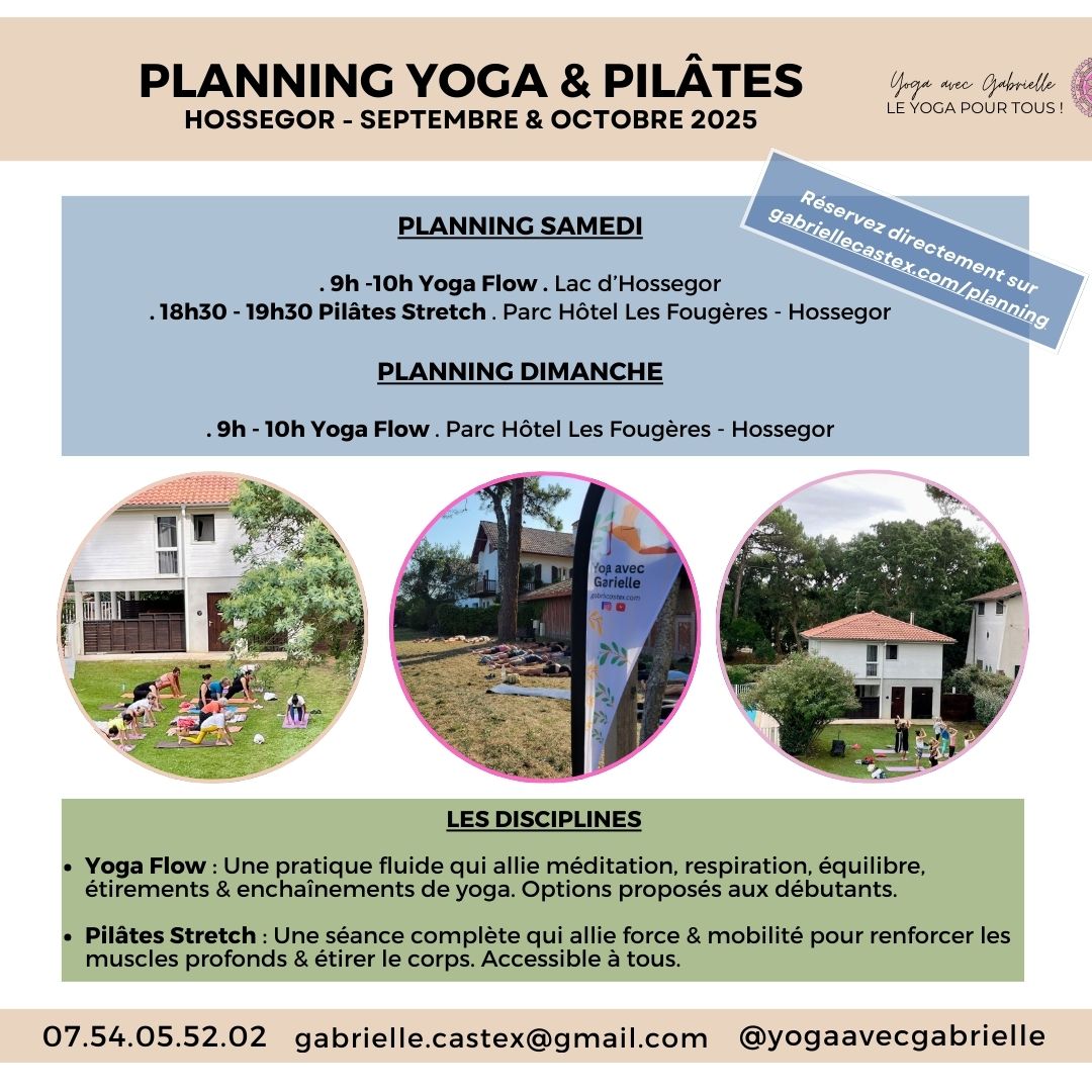 Planning yoga avec gabrielle septembre 2025
